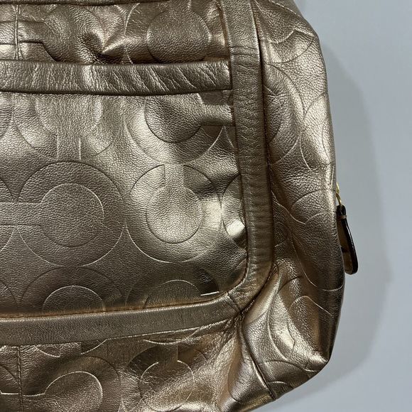 Rare HTF Coach Metallic Rose Gold All Leather Purse Shoulder Bag C Pattern - Picture 12 of 16